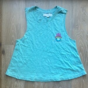Spiritual Gangster Teal Callie Crop with Rainbow Hamsa